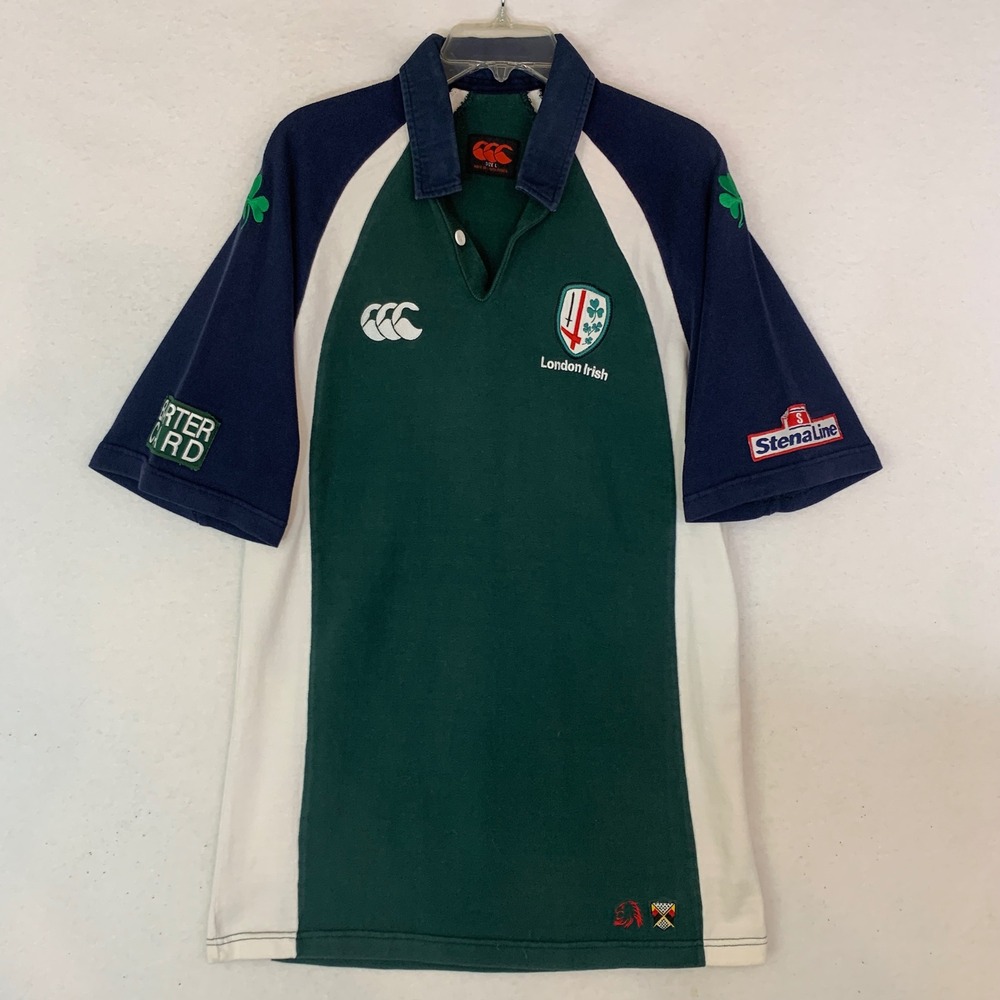 VTG Canterbury London Irish Rugby Jersey Mens Large Green‎ Navy  Shirt 2003
